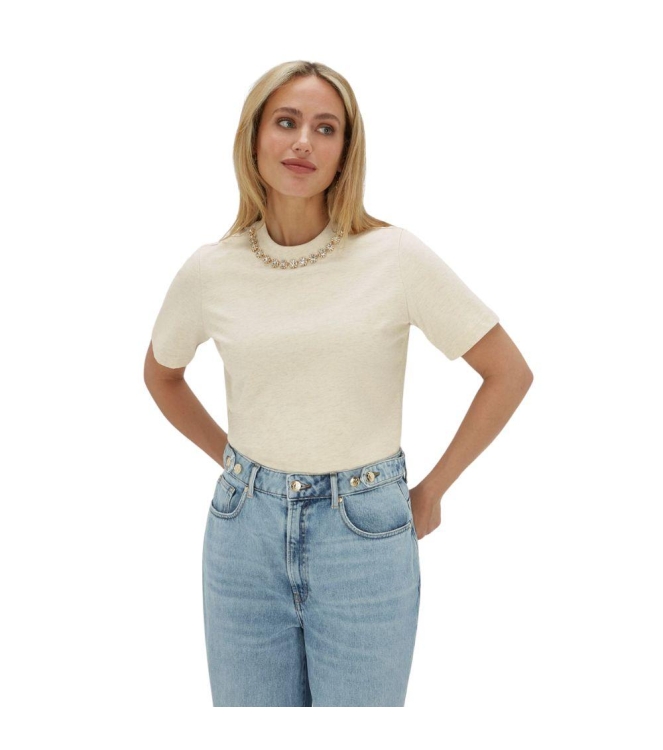 Josh V ROSINA regular fit T-shirt with rhinestones 296 ecru melange