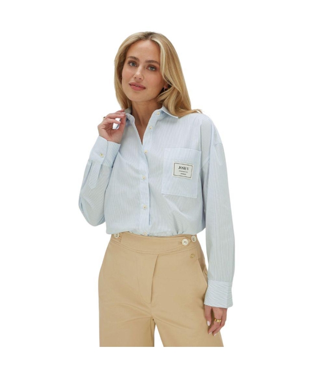 Josh V NEVEAH oversized blouse with scarf tie 630 fresh blue stripe