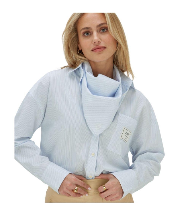 Josh V NEVEAH oversized blouse with scarf tie 630 fresh blue stripe