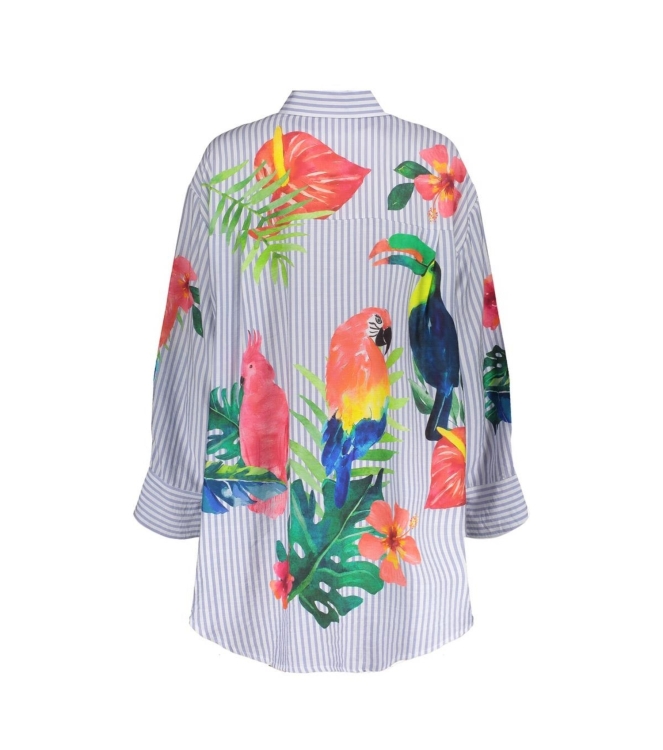 Geisha Blouse stripes & birds 600 Light blue