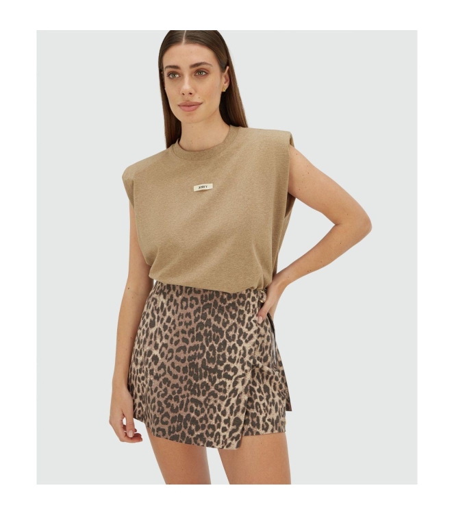 Josh V SUE regular fit T-shirt with shoulder pads 622 light khaki melange