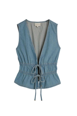 Josh V SEA fitted top with peplum 948 mid blue denim