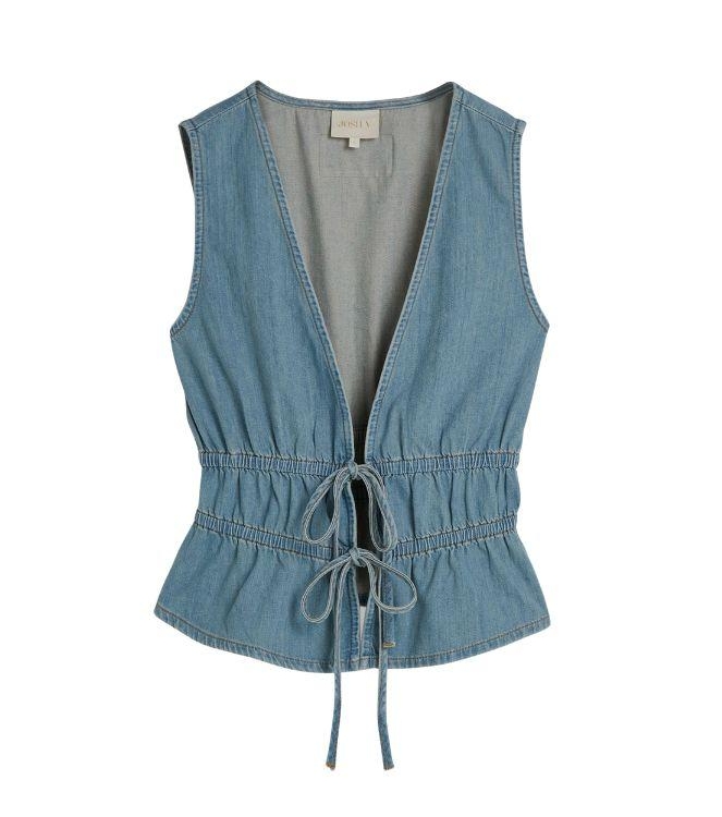 Josh V SEA fitted top with peplum 948 mid blue denim