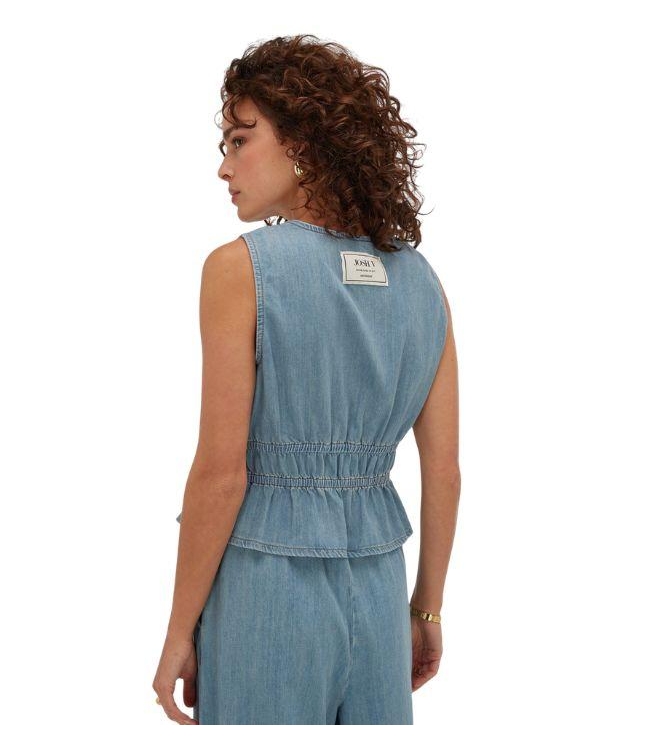 Josh V SEA fitted top with peplum 948 mid blue denim