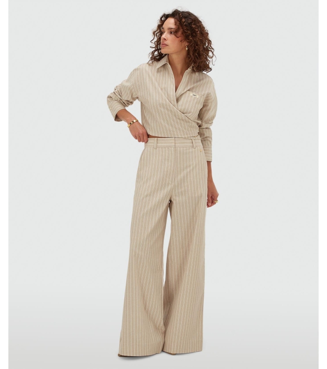 Josh V ODESSA mid-rise wide leg striped trousers 634 stone stripe