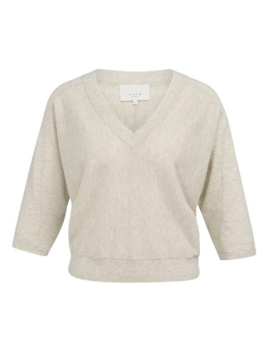 Yaya V-hals trui met zichtbare nade beige melange