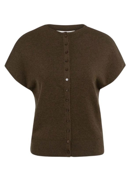 Yaya Mouwloos gebreid vest met knop slate black brown