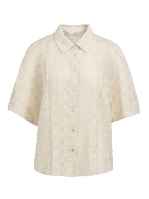 Yaya Jacquard blouse met korte mouw beige