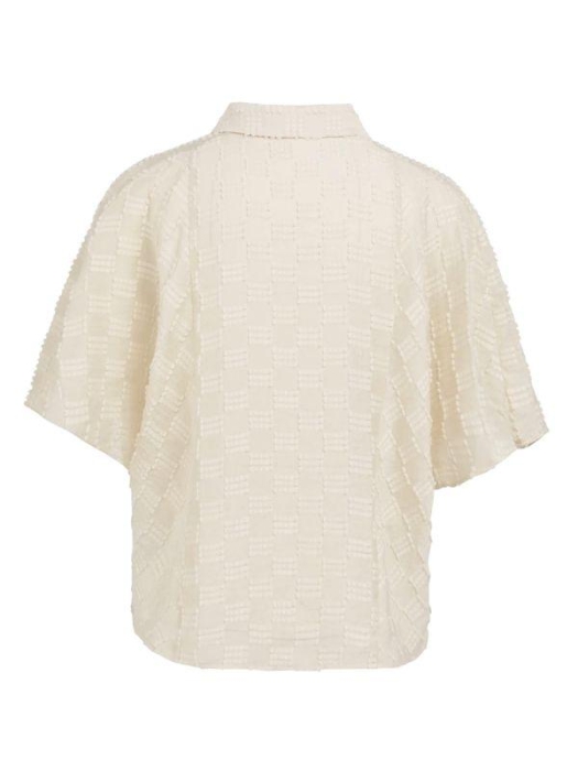 Yaya Jacquard blouse met korte mouw beige