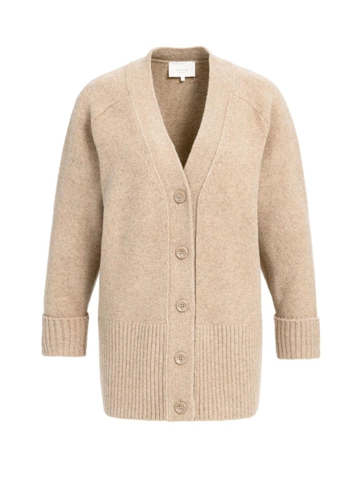 Yaya Oversized ribgebreid vest 990912 Dark beige mel